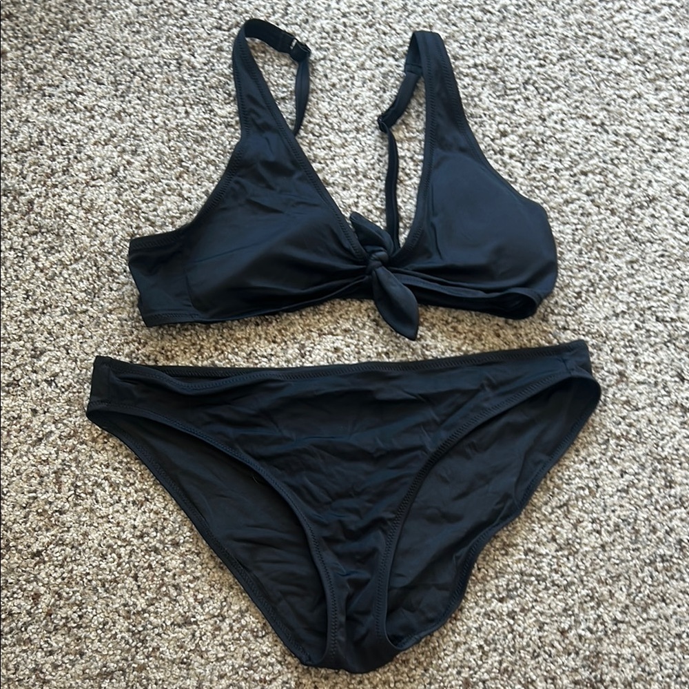 Lively Black Bikini Swim Set Sporty Triangle Top